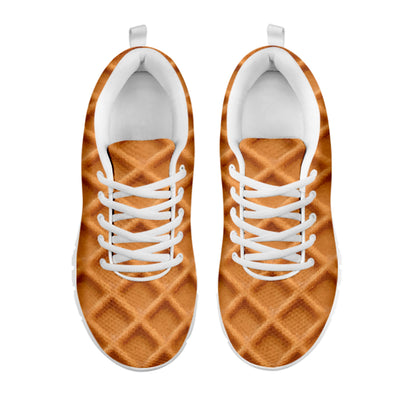 Waffle Pattern Print White Sneakers