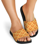 Waffle Print Black Slide Sandals