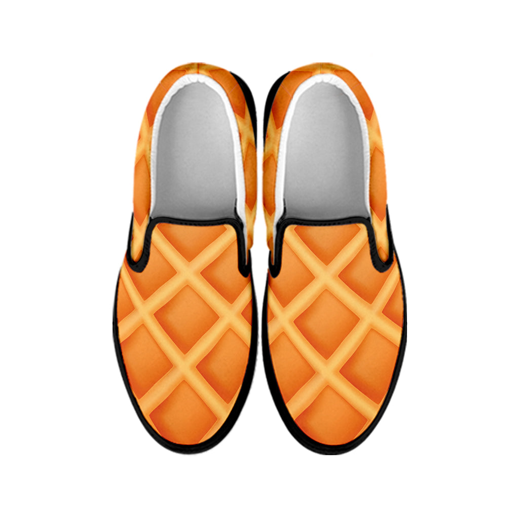 Waffle Texture Print Black Slip On Shoes