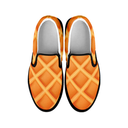 Waffle Texture Print Black Slip On Shoes