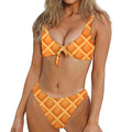 Waffle Print Front Bow Tie Bikini