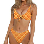 Waffle Texture Print Front Bow Tie Bikini