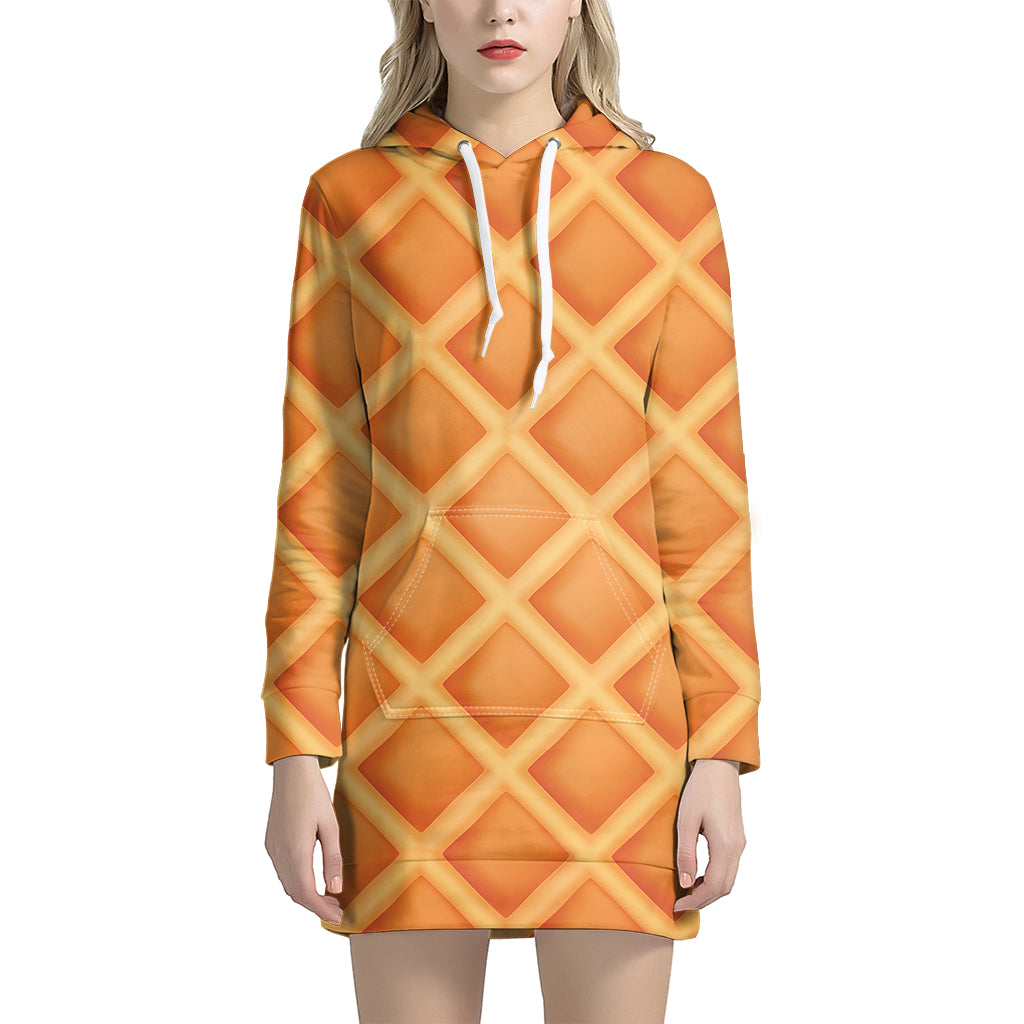 Waffle Texture Print Hoodie Dress