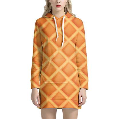 Waffle Texture Print Hoodie Dress