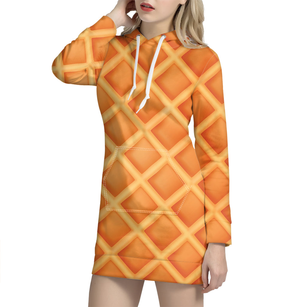 Waffle Texture Print Hoodie Dress