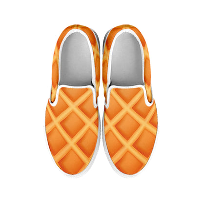 Waffle Texture Print White Slip On Shoes