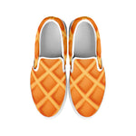 Waffle Texture Print White Slip On Shoes