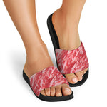 Wagyu Beef Meat Print Black Slide Sandals