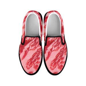 Wagyu Beef Meat Print Black Slip On Shoes