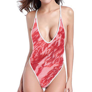 Wagyu Beef Meat Print One Piece High Cut Swimsuit
