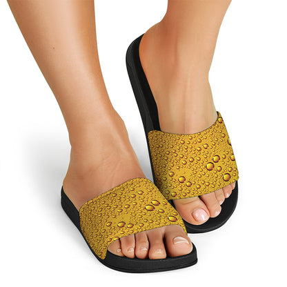 Water Drops On Beer Print Black Slide Sandals