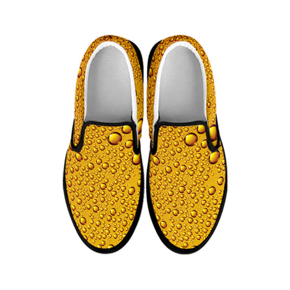 Water Drops On Beer Print Black Slip On Shoes