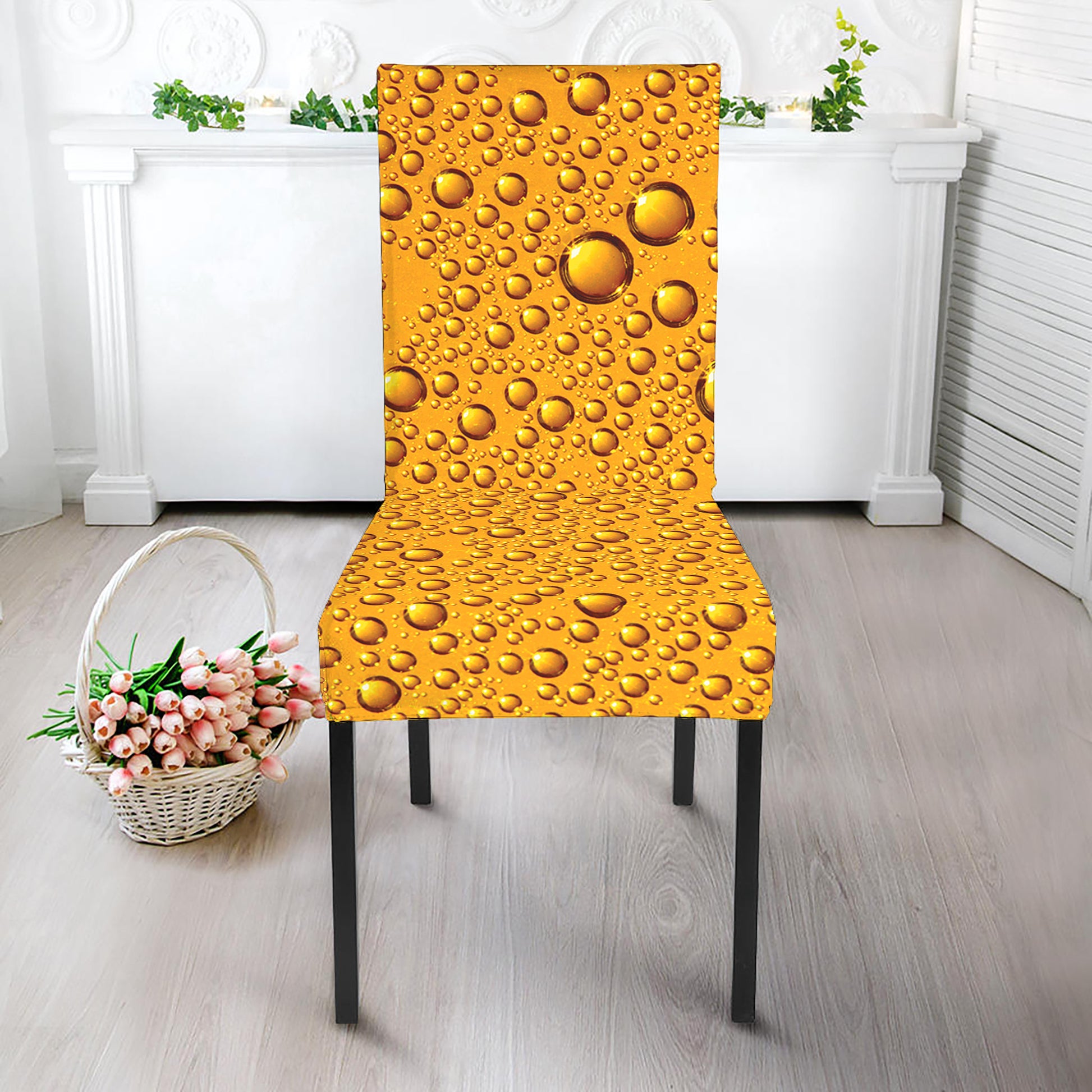 Water Drops On Beer Print Dining Chair Slipcover