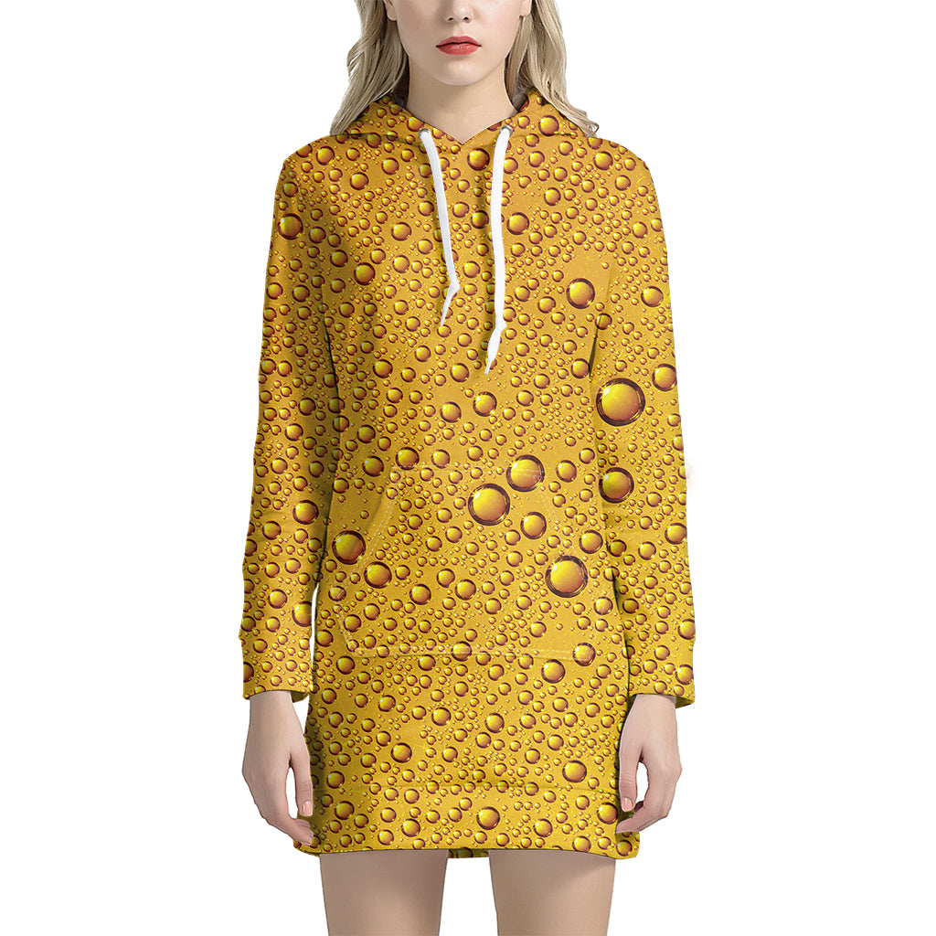 Water Drops On Beer Print Hoodie Dress