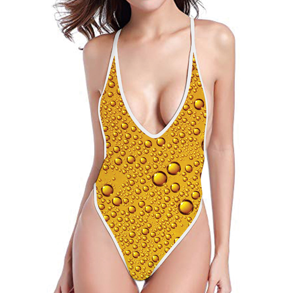 Water Drops On Beer Print One Piece High Cut Swimsuit
