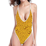 Water Drops On Beer Print One Piece High Cut Swimsuit