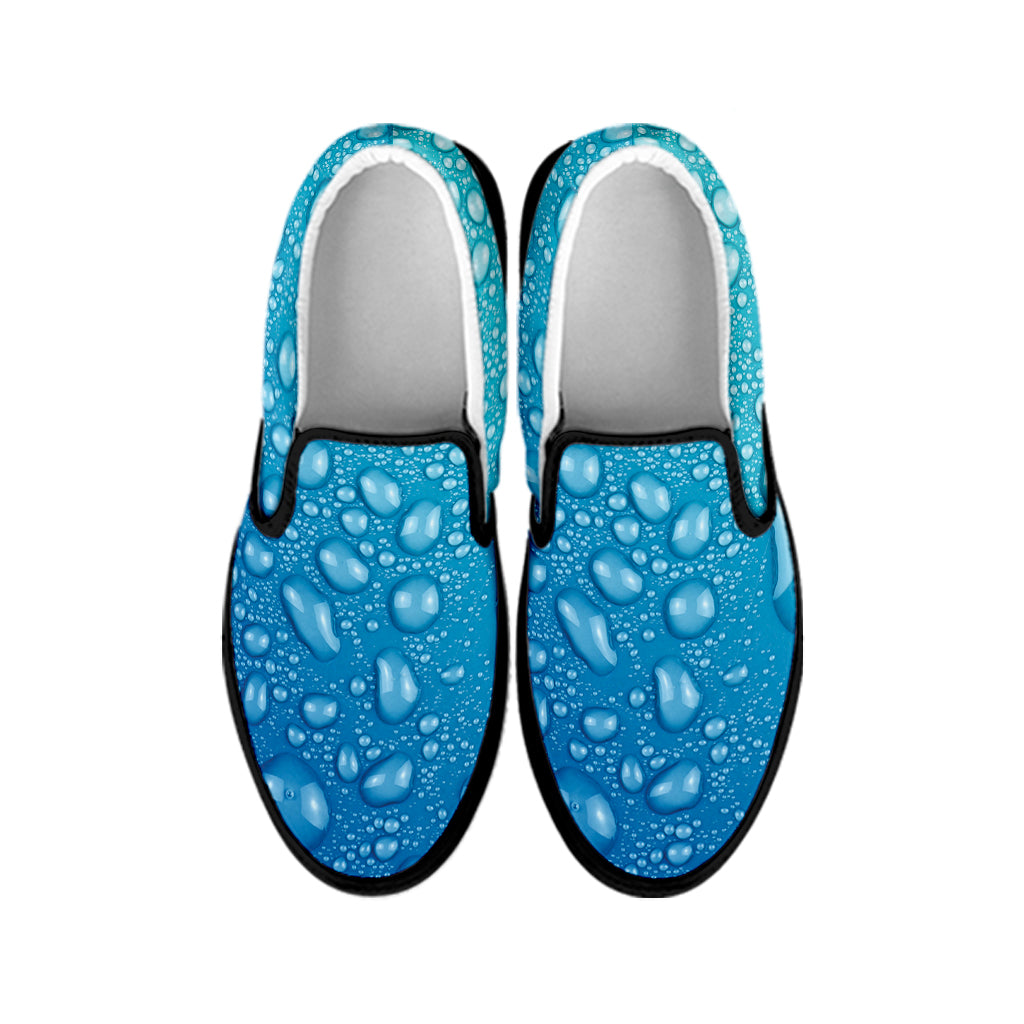 Water Drops Print Black Slip On Shoes