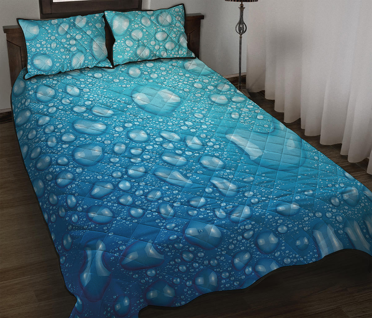 Water Drops Print Quilt Bed Set