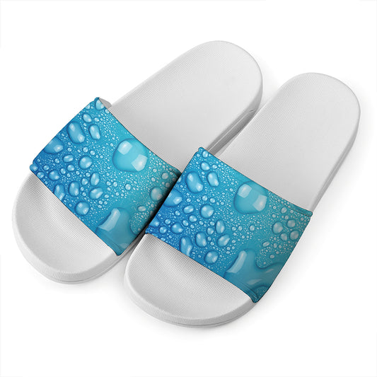 Water Drops Print White Slide Sandals