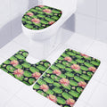 Water Lily Flower Pattern Print 3 Piece Bath Mat Set