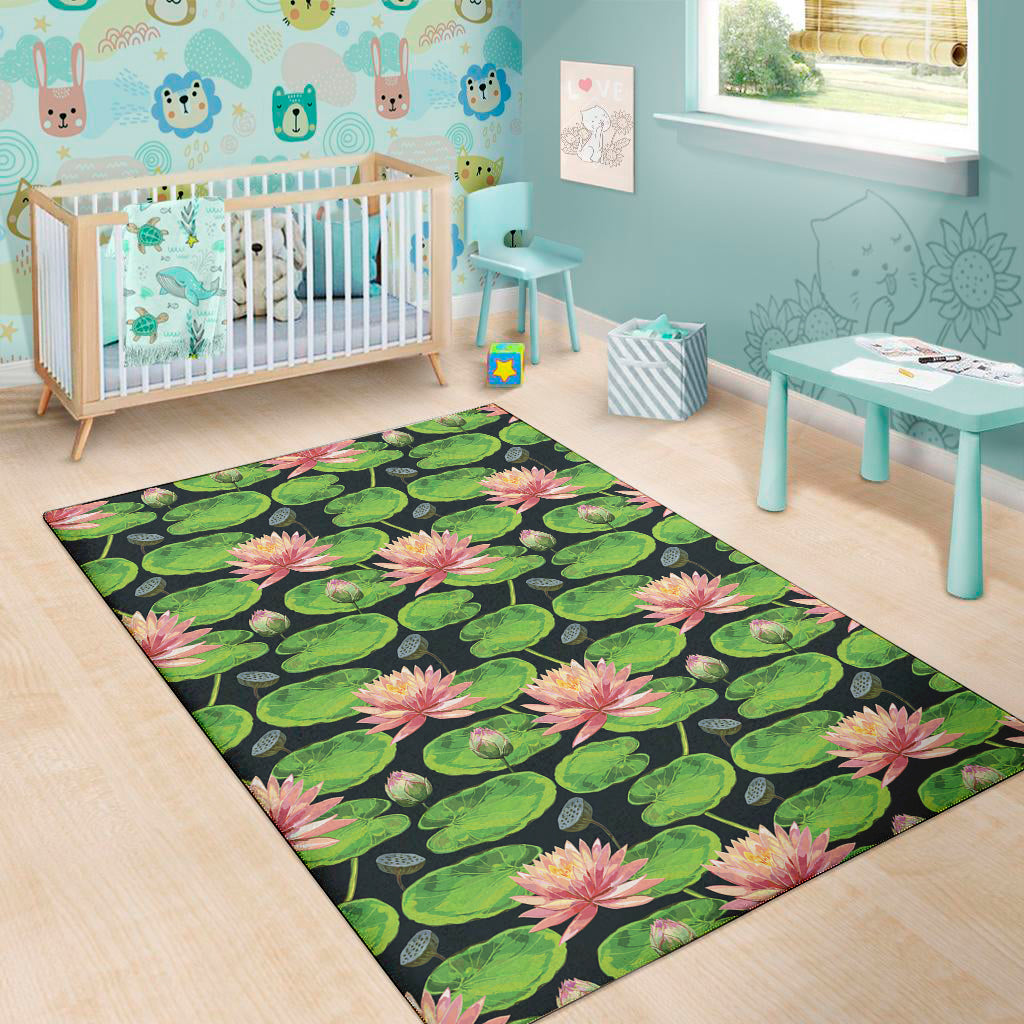 Water Lily Flower Pattern Print Area Rug