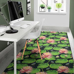 Water Lily Flower Pattern Print Area Rug