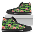 Water Lily Flower Pattern Print Black High Top Sneakers