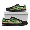 Water Lily Flower Pattern Print Black Low Top Sneakers