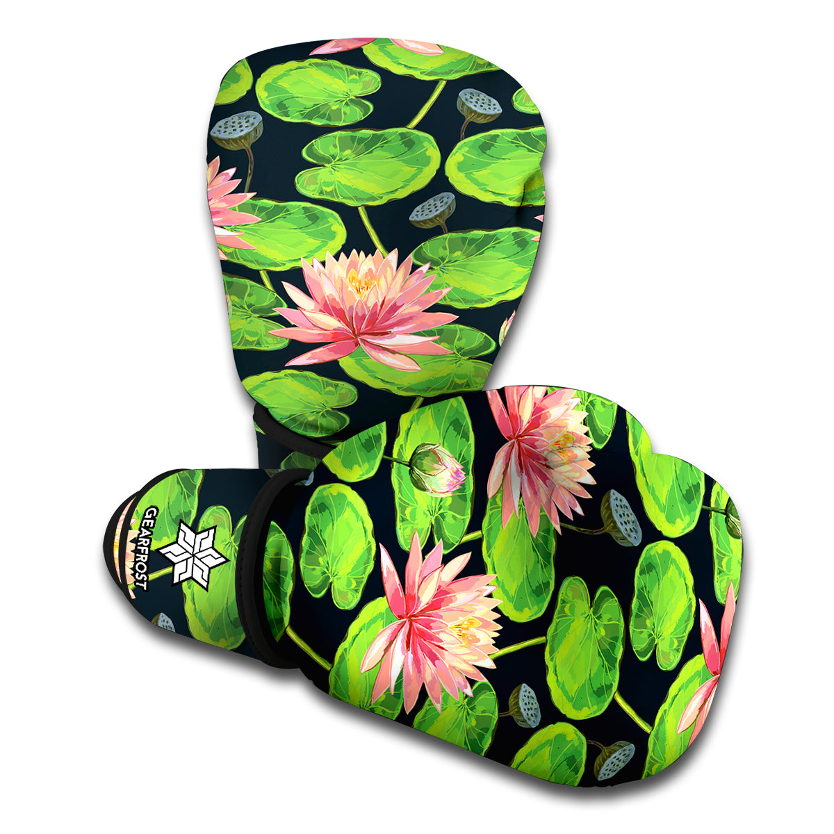 Water Lily Flower Pattern Print Boxing Gloves