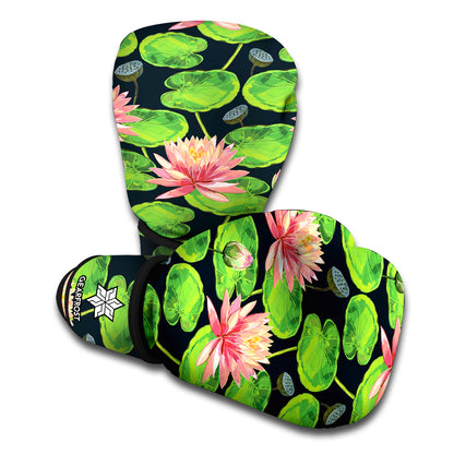 Water Lily Flower Pattern Print Boxing Gloves