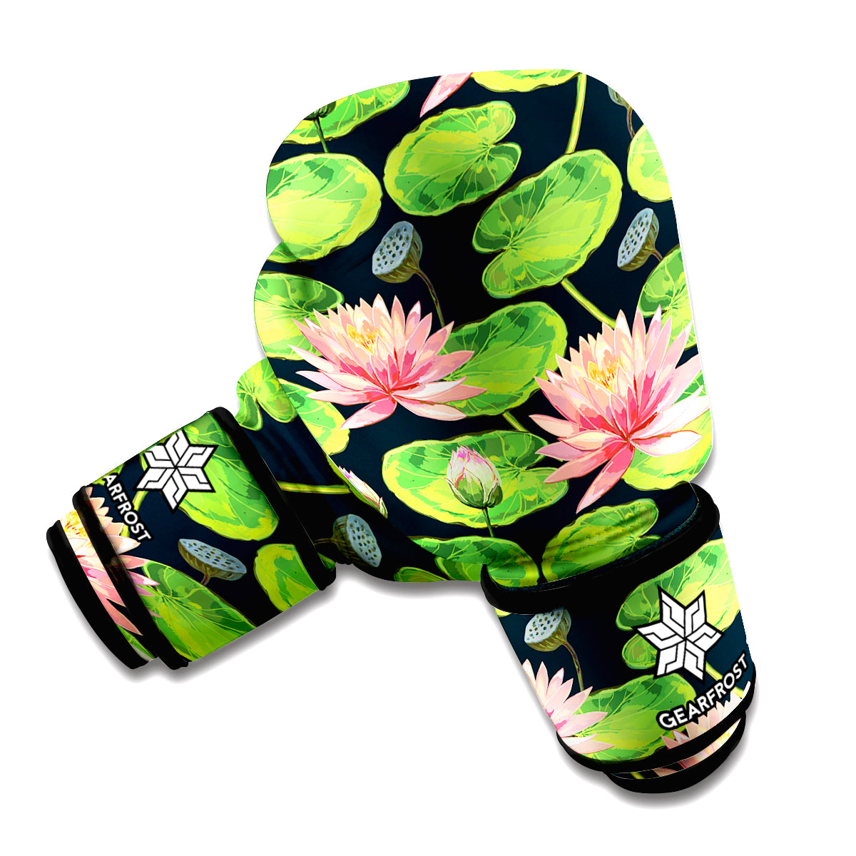 Water Lily Flower Pattern Print Boxing Gloves