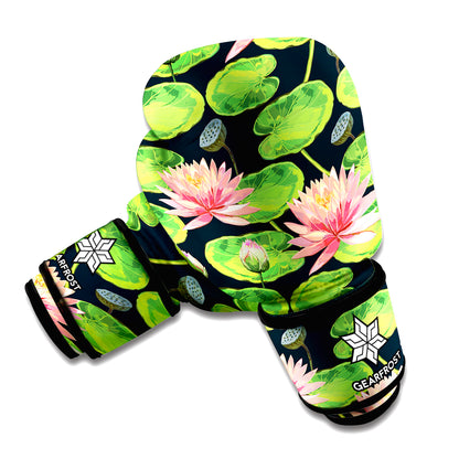Water Lily Flower Pattern Print Boxing Gloves