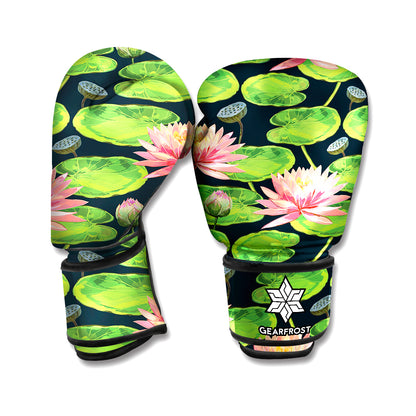 Water Lily Flower Pattern Print Boxing Gloves