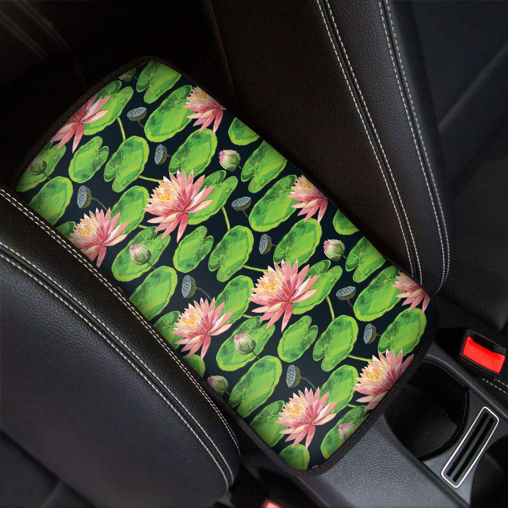 Water Lily Flower Pattern Print Car Center Console Cover