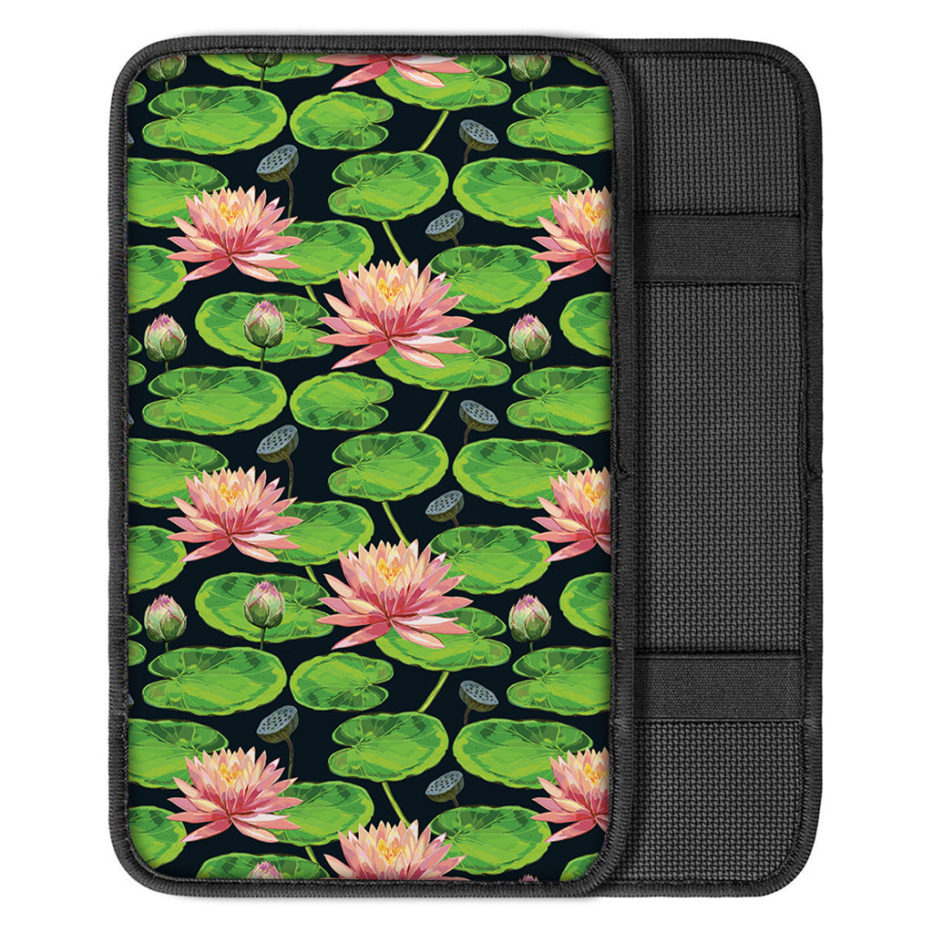 Water Lily Flower Pattern Print Car Center Console Cover