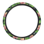 Water Lily Flower Pattern Print Car Steering Wheel Cover