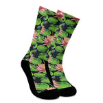 Water Lily Flower Pattern Print Crew Socks