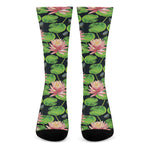 Water Lily Flower Pattern Print Crew Socks