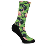 Water Lily Flower Pattern Print Crew Socks