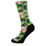 Water Lily Flower Pattern Print Crew Socks