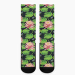 Water Lily Flower Pattern Print Crew Socks