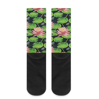 Water Lily Flower Pattern Print Crew Socks