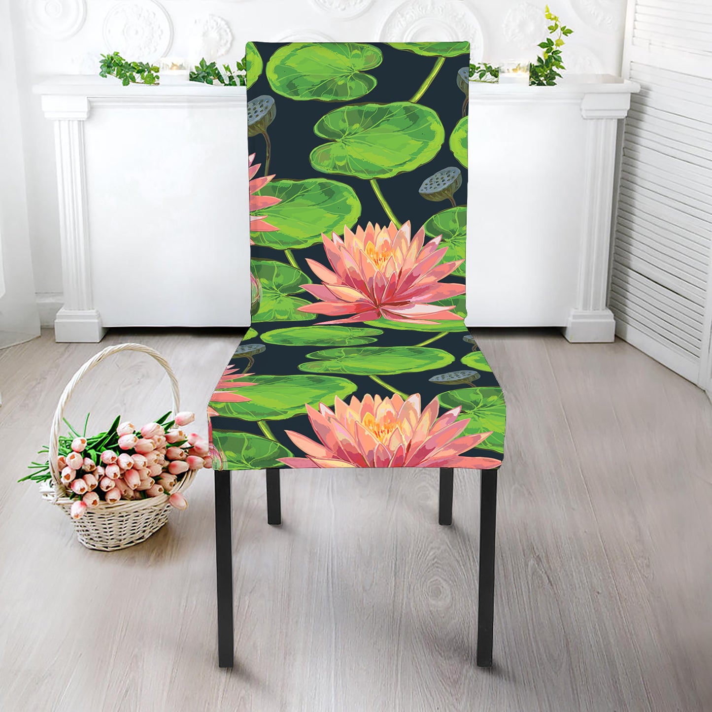 Water Lily Flower Pattern Print Dining Chair Slipcover