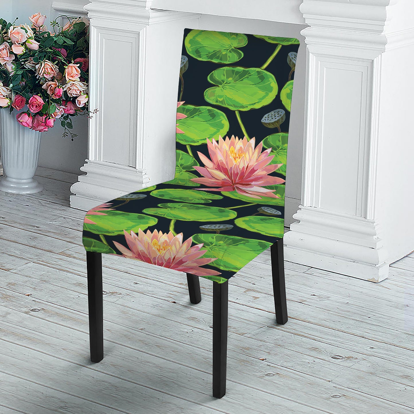 Water Lily Flower Pattern Print Dining Chair Slipcover