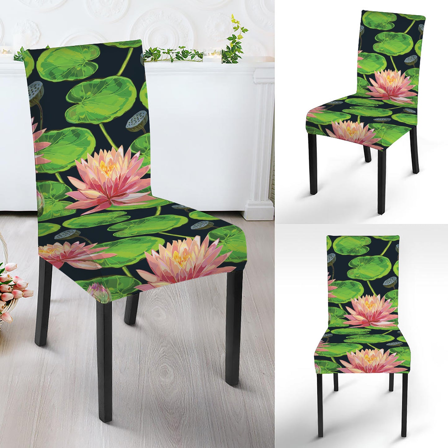 Water Lily Flower Pattern Print Dining Chair Slipcover
