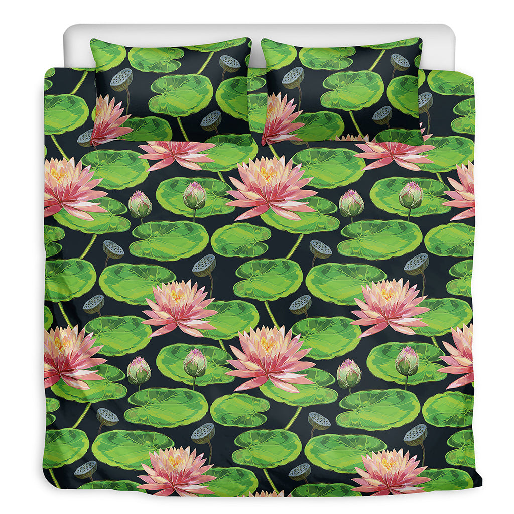 Water Lily Flower Pattern Print Duvet Cover Bedding Set