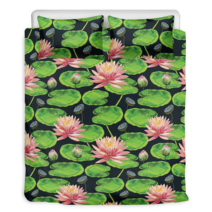 Water Lily Flower Pattern Print Duvet Cover Bedding Set