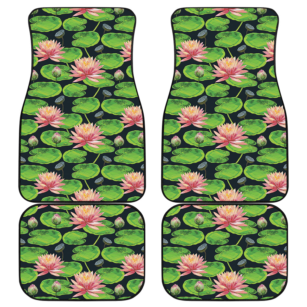 Water Lily Flower Pattern Print Front and Back Car Floor Mats