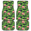 Water Lily Flower Pattern Print Front and Back Car Floor Mats