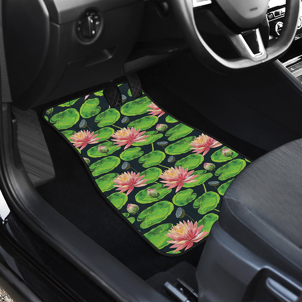 Water Lily Flower Pattern Print Front and Back Car Floor Mats